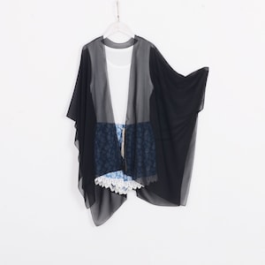 シフォン着物、黒着物ジャケット、ビーチ着物、ボヘミアン着物、カバーアップ、シフォン着物、カバーアップ、ドレス着物、着物カーディガン、着物