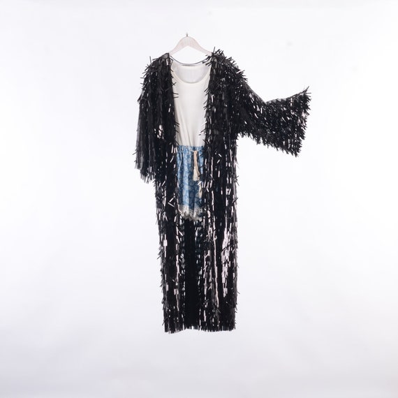 black sequin kimono dress TFNC Plus sequin kimono top maxi dress in black