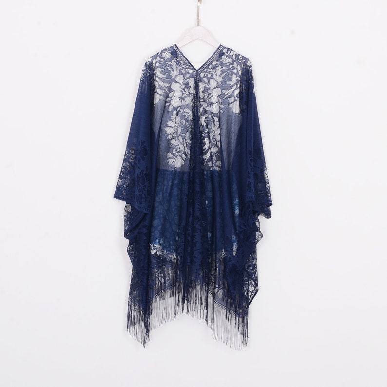 Long Bohemian Kimono Navy Lace Kimonocardiganboho - Etsy