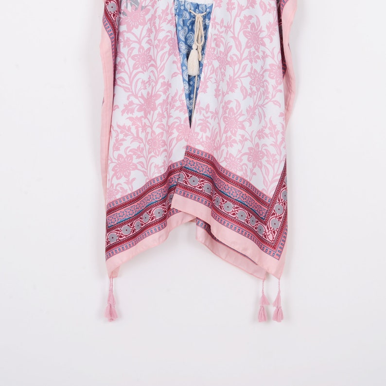 pink gray bohemian kimono,cardigan,boho kimono,beach kimono,shrug,cover up,dress kimono,beach cover up,kimono cardigan tassel long kimono