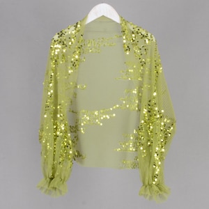 green sequins shrug,green wedding shrug,loose fit,sequins bolero,shawl,party wrap,sequin cover up,green bridal wrap,bridal shrug