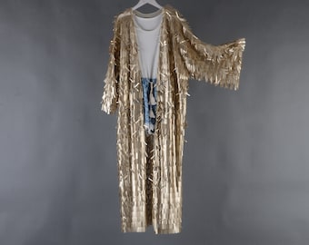 Sequin Kimono: Gold Festival Duster Coat, Rave Bohemian Outfit