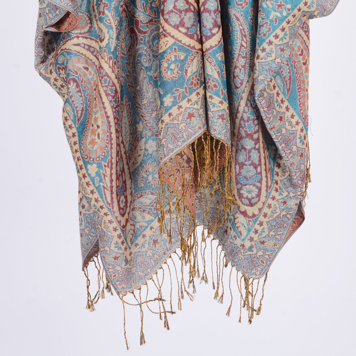 Pashmina Kimonocyan Paisley Kimono Cardiganfringe Hippie - Etsy