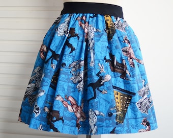 doctor who skater full skirt,ladies skirt,A-Line skirt,pink skirt,knee-length skirt