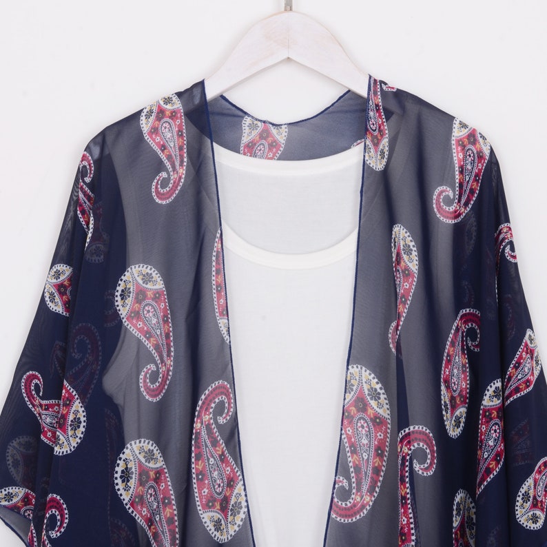 chiffon kimono,navy blue paisley kimono jacket,boho kimono,chiffon cover up,chiffon kimonos,dress kimono,kimono cardigan,kimono\uff0cCF077