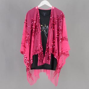 tie front kimono,rose pink sequins kimono,festival kimono,sequin rave clothing,disco sequin kimono,wedding kimono,sheer sequins kimono