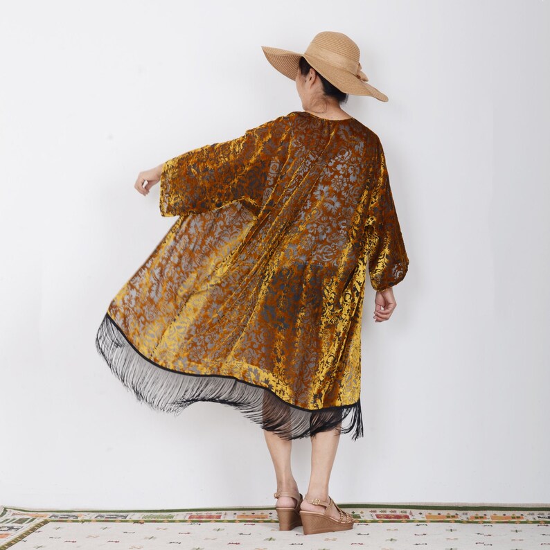 velvet kimono,black gold kimono with sleeve,summer cover up,holiday dress,beach kimono, kimono cardigan,kimonos,kimono for women,SL065 