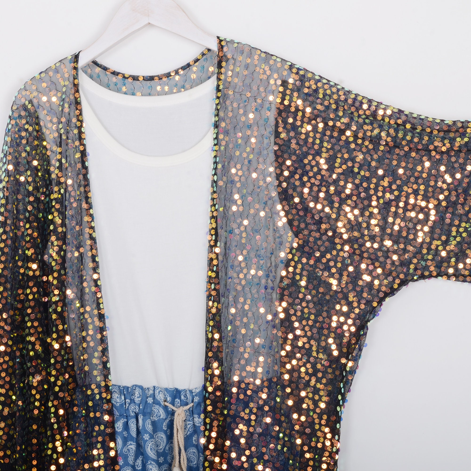 Black Sequins Kimono With Sleevesummer Cover Upholiday Etsy Australia