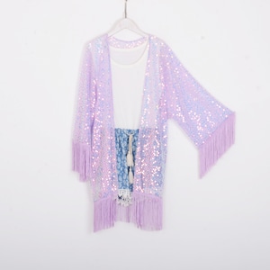 short sequins kimono with sleeve,purple summer cover up,holiday dress,beach kimono, kimono cardigan,kimonos,kimono for women,SL077