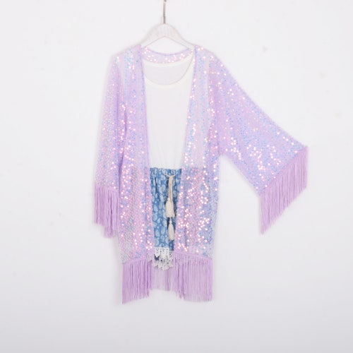 Short Sequins Kimono With Sleevepurple Summer Cover Etsy