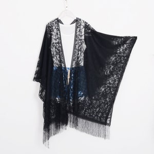 long bohemian kimono, black lace kimono,cardigan,boho kimono,beach kimono,shrug,cover up,dress kimono