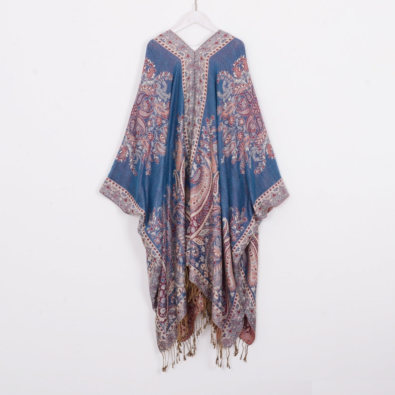 Pashmina Kimonocyan Paisley Kimono Cardiganfringe Hippie | Etsy
