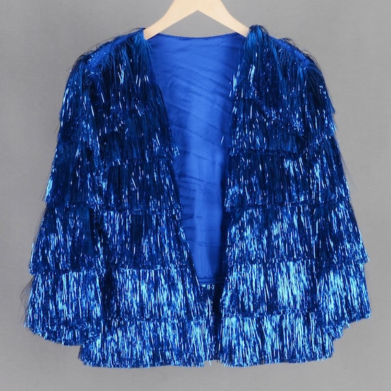 Blue Tinsel Fringe Jacket personalized Gift for Her bridal Jacket wedding Jacket birthday Party Jacket handmade Clothing tinsel Jacket Etsy