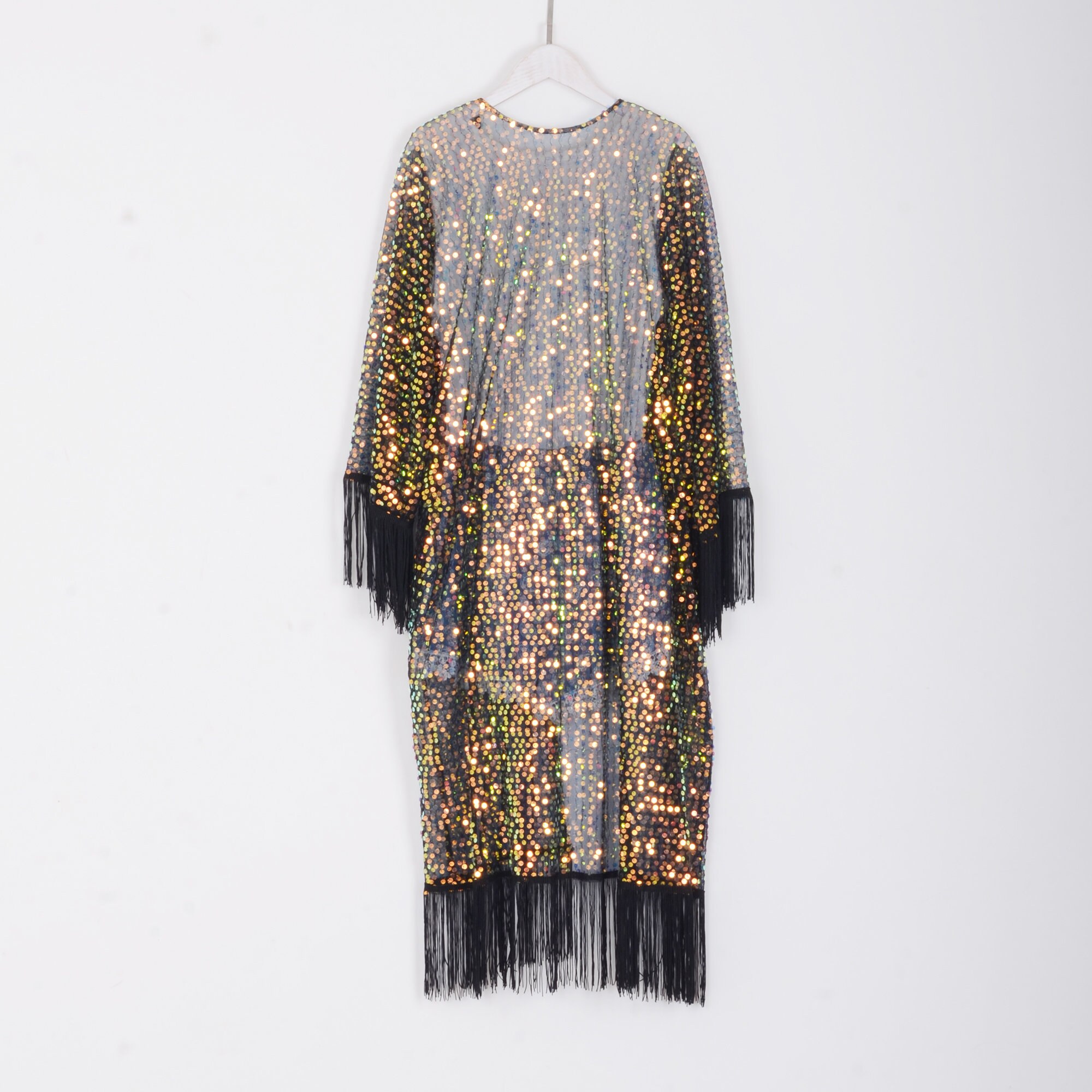 Black Sequins Kimono With Sleevesummer Cover Upholiday Etsy Australia