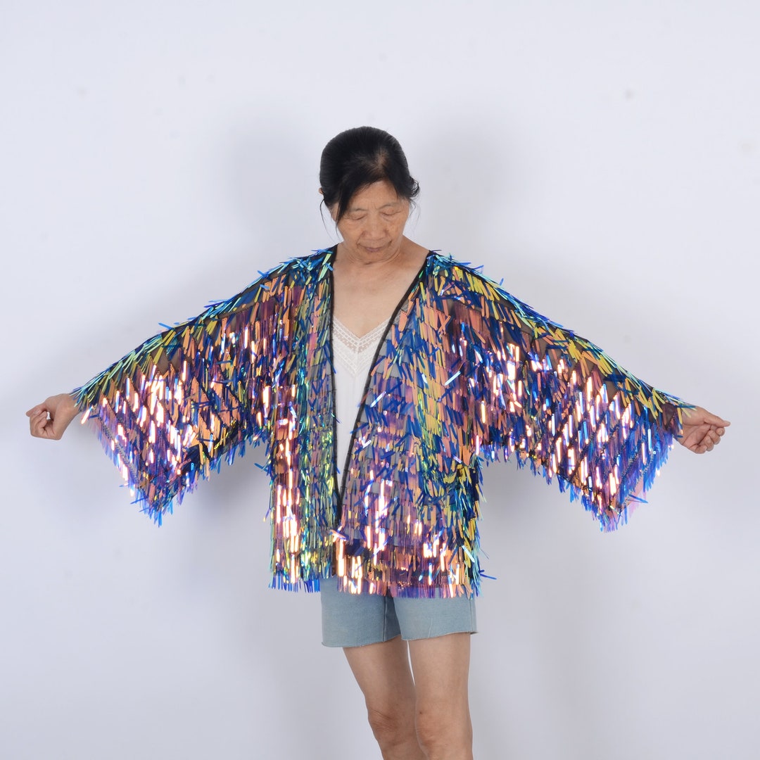 Sequin Kimono,black Kimono,navy Yellow Sequin,burning Man,festival