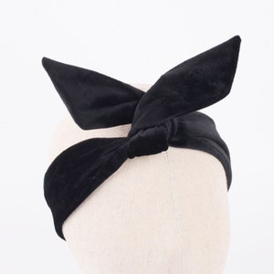 black velvet bow headband,wired headband,women headwrap,tie up headscarf,adult headband,knot headband,HB004