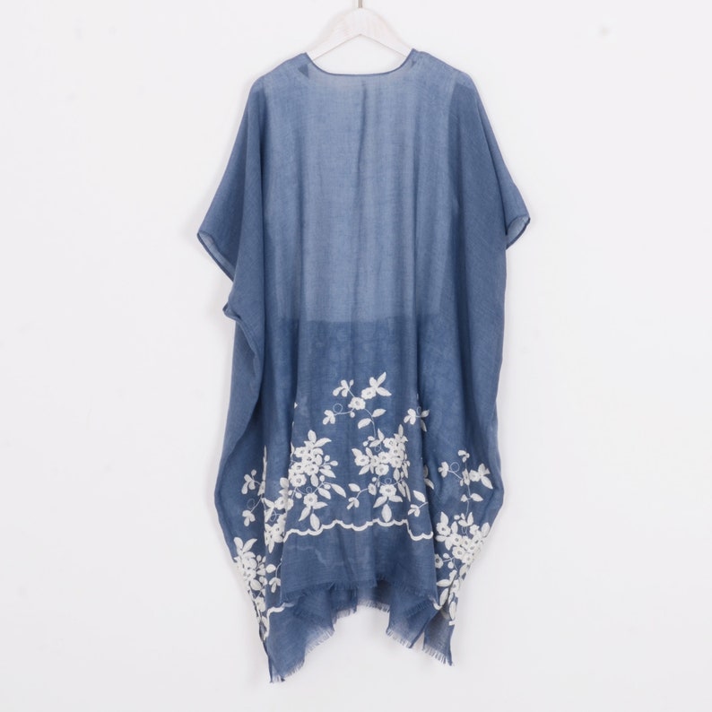 denim blue embroidery kimono,cardigan,tassel kimono,kimono,beach kimono,cover up,dress kimono,bikini cover up,378# long boho kimono