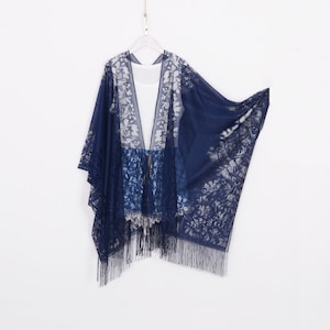 long bohemian kimono, navy lace kimono,cardigan,boho kimono,beach kimono,shrug,cover up,dress kimono