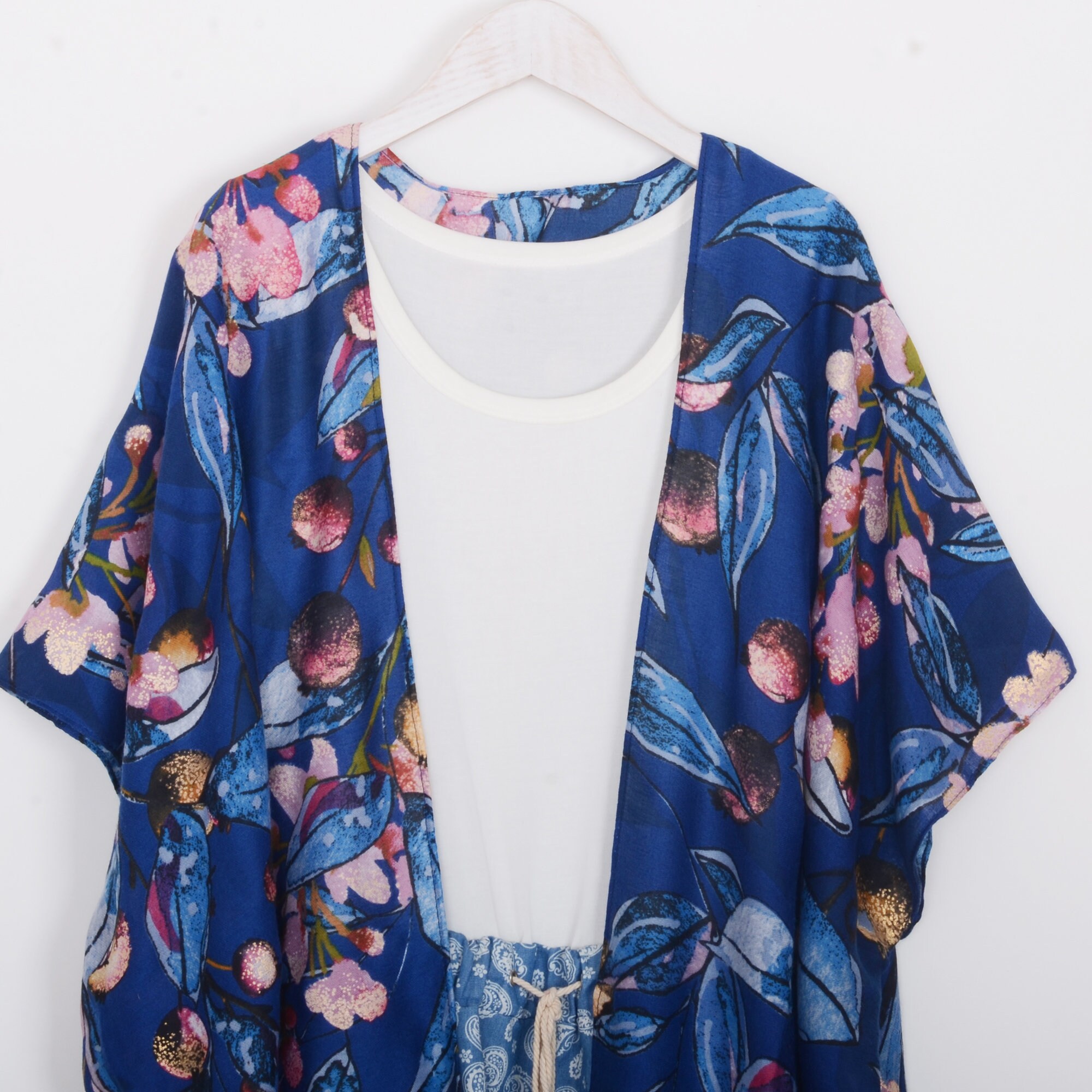 Long bohemian kimonoblue floral kimono Etsy