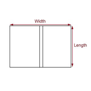 May include: A diagram showing the length and width of a rectangular object.