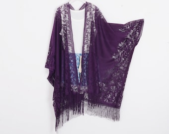 long bohemian kimono,dark purple lace kimono,lace cardigan,boho kimono,beach kimono,shrug,cover up,dress kimono,lace beach