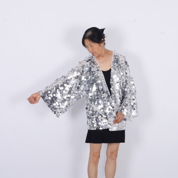 silver kimono dress TFNC sequin kimono sleeve maxi dress in silver