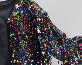 Rainbow Sequin Fringe Jacket: Handmade Tinsel Bridal Jacket - Etsy