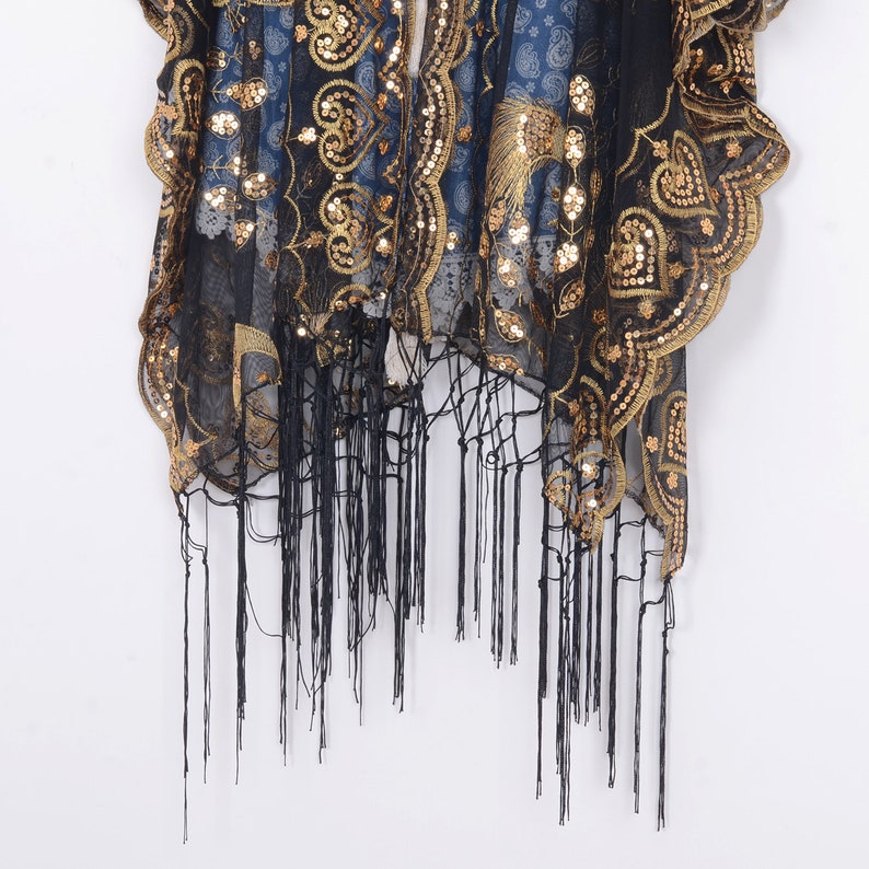 black sheer kimono with gold sequins black lace image 3