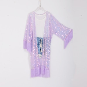 purple sequins kimono with sleeve,summer cover up,holiday dress,beach kimono, kimono cardigan,kimonos,kimono for women,SL074