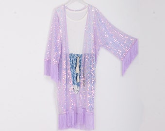 purple sequins kimono with sleeve,summer cover up,holiday dress,beach kimono, kimono cardigan,kimonos,kimono for women,SL074