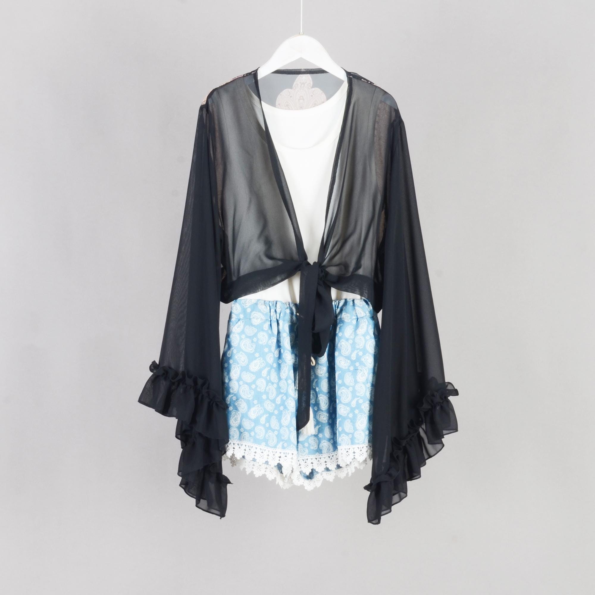 Black Bell Sleeve Wrap Top