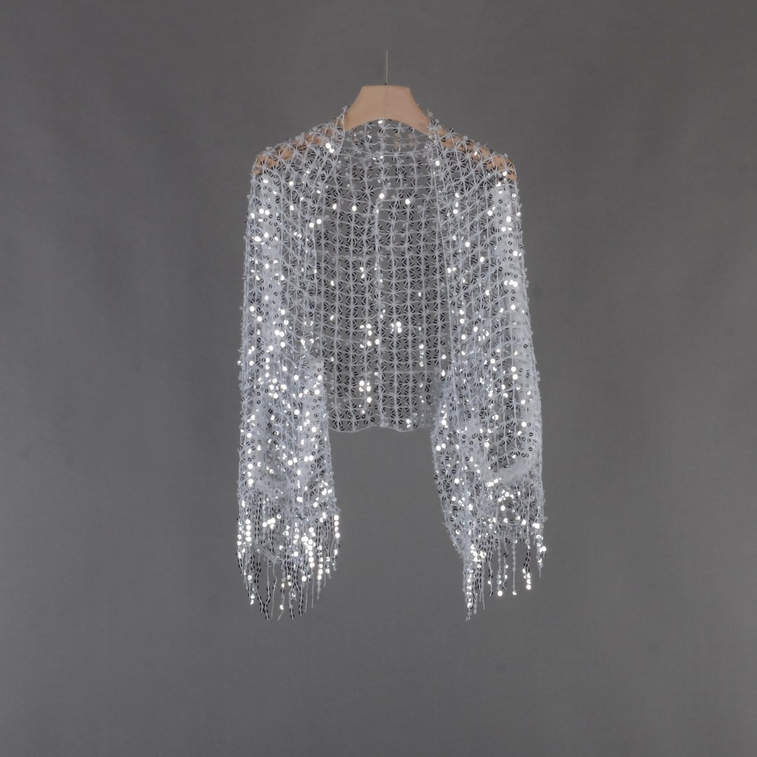 Silver Sequin Bolero Jacket Silver Sweater Shrug Silver Bolero