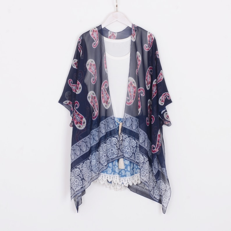 chiffon kimono,navy blue paisley kimono jacket,boho kimono,chiffon cover up,chiffon kimonos,dress kimono,kimono cardigan,kimono\uff0cCF077