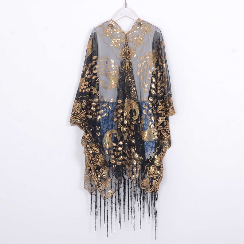 black sheer kimono with gold sequins black lace image 5