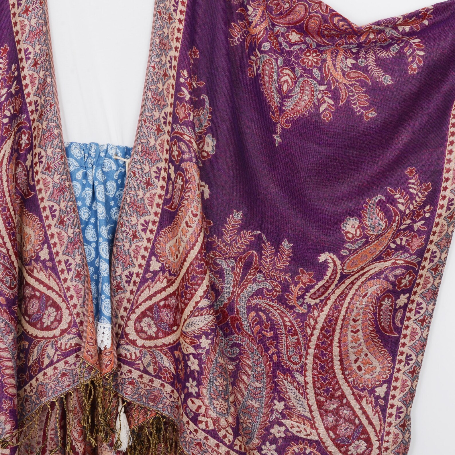 Pashmina Kimono Cardiganpurple Paisley Kimonofringe Hippie | Etsy