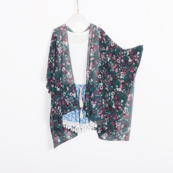 Chiffon Kimonodark Green Floral Kimono 