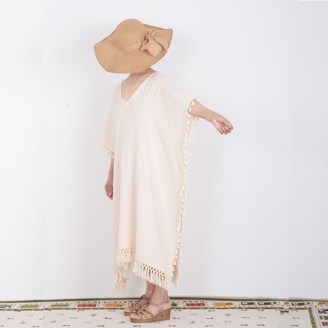 Double Gauze Kaftan off White,one Size Fit Cotton Kaftan,boho Cotton