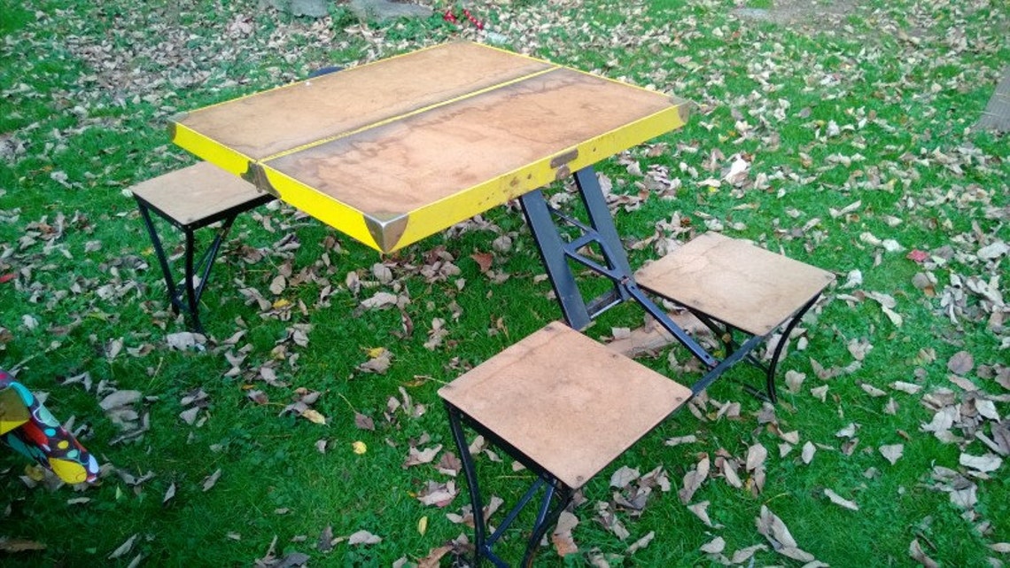 1940's 1950's Folding Suitcase Picnic Table for Etsy
