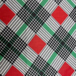 SÄLLSYNT! Vintage 30-40-tals rutigt rött grönt svart vitt quilt quiltning smal bredd nostalgi samlarpris 25" x 35"