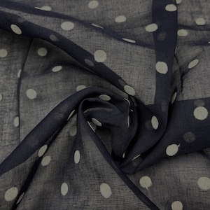 Darkest navy Vintage dotted swiss  large white dots cotton fabric sheer organdy crisp switzerland dots 50s dress skirt curtains price 1/2 yd