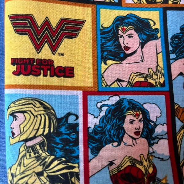 Vintage Wonder Woman cotton fabric 1984 DC comics cartoon League of Justice home decor blue yellow red curtains, pillows, chair cover