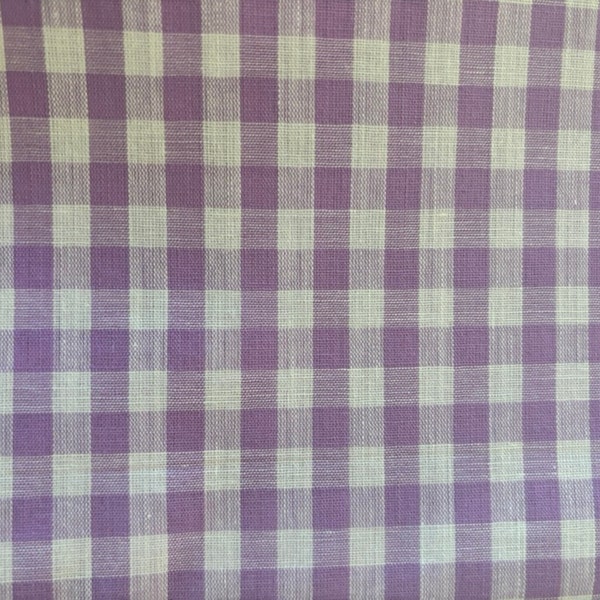 50s Vintage cotton gingham fabric purple white quarter inch checks for doll clothes, apron, curtains, child's dress price per half yard