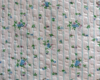 Vintage Dimity streep plisse blauwe rozen Stof katoen licht doorschijnende gordijnen pop babykleding pyjama prijs 15" stuk restant