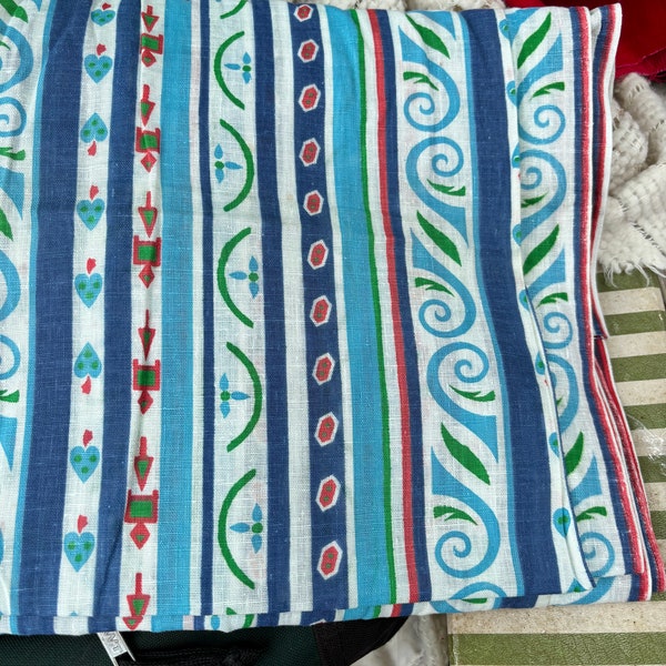 Vintage cotton gauze fabric geometric stripes curtains summer dress skirt apron, pillow narrow width