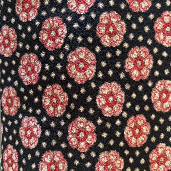 1.75 yds knit rayon/poly red gold flowers on black fabric for asian top, blouse, wrap top or dress, skirt