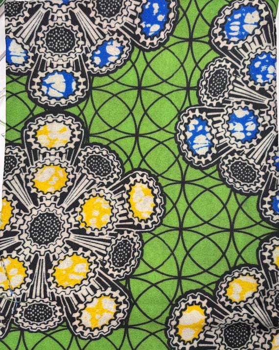 Tissu Brocart Africain Imprimé Léopard Vert Et Blanc - Fat Quarter (18x21") - Coton, Fait Main