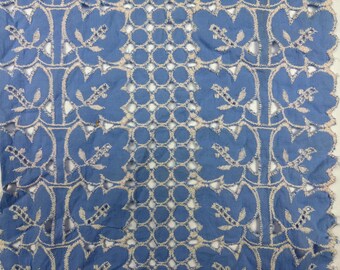 Doilies blue cotton embroidered eyelet vintage for upcycle jacket, pillow edging, scrapbooking, pillows: 11" by 34", 11" by 36", 11" by 5"