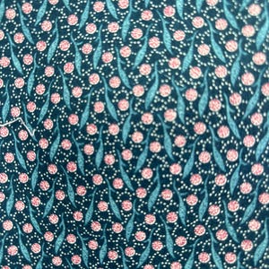80s Vintage ditzy floral cotton fabric quilting weight pink flowers navy background for curtains, blouse, doll clothes quilt price 15&quot; piece