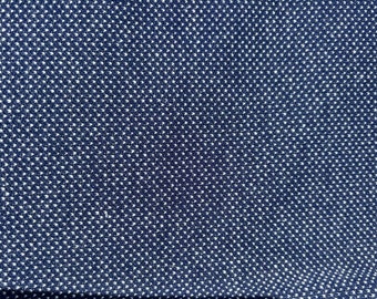 Vintage knit cotton/poly white specks on navy fabric for  top, blouse,  dress, skirt, slacks, crafts price for half yard