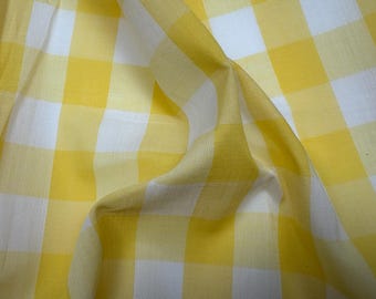 Tela de algodón a cuadros de 1 pulgada de estilo rústico vichy vintage, color amarillo y blanco, para mantel de picnic, delantal, cortinas, manualidades, cocina, precio por media yarda